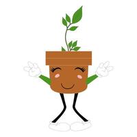 A shy plant character who blushes while raising both hands. vector