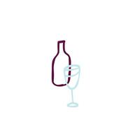 Simple line art of wine glass and bottle on white background vector