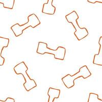 Seamless pattern of dumbbells in orange outline on a white background vector