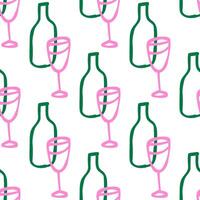 Seamless pattern with wine bottles and glasses modern minimalist wine themed design vector