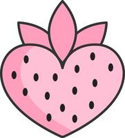 strawberry heart shaped icon, simple linear black and pink icons, isolated on a white background, doodle and sketch style, hand drawing vector
