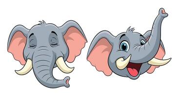 Two Elephant Heads Showing Different Emotions One Relaxed and One Happy and Excited vector