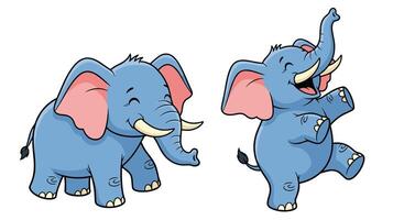 Cute Blue Elephants Happily Playing Together in a Playful Mood and Having Fun vector