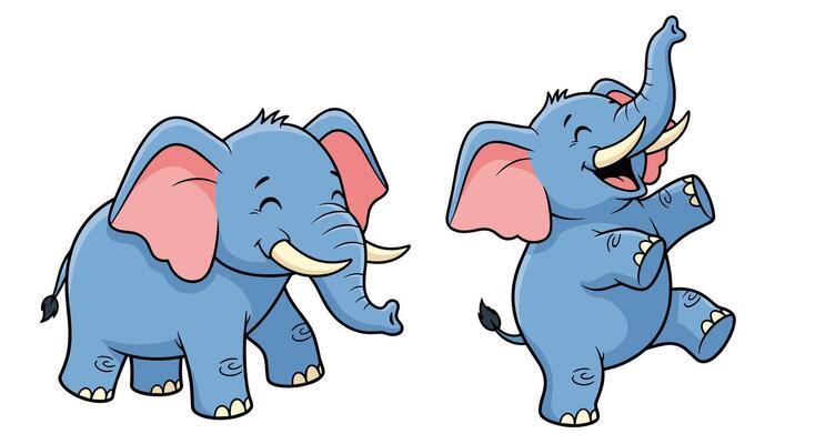 Cute Blue Elephants Happily Playing Together in a Playful Mood and Having Fun