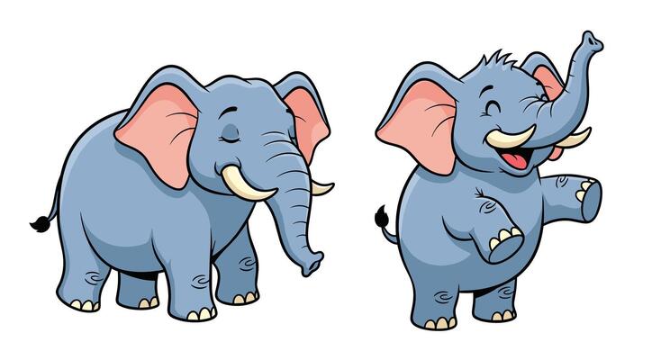 Happy Elephant Friends Adorable Gentle Giants Cartoon Illustrations Mammals Fun Playful Cute