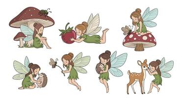 A Whimsical Gathering of Forest Fairies Exploring Nature's Hidden Wonders and Magic vector
