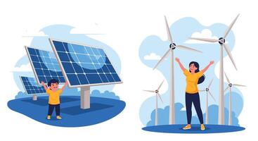 Harnessing the Power of the Sun and Wind for a Sustainable Future World vector