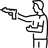 A linear style icon showing a person shooting vector