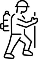 A linear style icon showing a person trekking vector