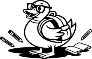 A cartoon duck with a backpack and pencils vector