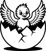 A cartoon bird in an egg shell coloring page vector