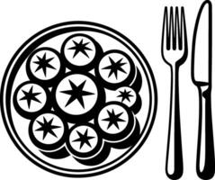A plate with a fork and knife on it vector