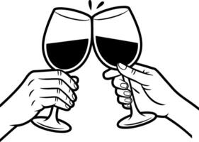 Two hands holding wine glasses to toast each other vector
