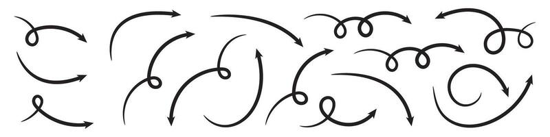 Set of hand drawn arrows. Set of curved arrows. vector