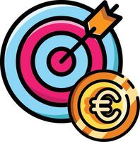 Made in uk a target with an arrow hitting the bulls eye and a euro coin next to it icon. vector