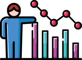 Made in the uk a person points at a soaring bar graph icon. vector
