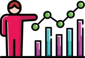 Made in uk person points to a graph with bars showing upward trends icon vector