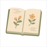 Open Botanical Book with Floral Illustrations vector