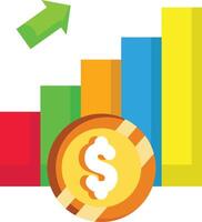 Made in uk a gold coin with a dollar sign on a bar graph icon flat style. vector