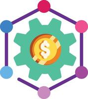 Made in uk a gear icon flat style with a dollar sign inside connected to six circles symbolizes vector