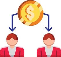 Made in uk a golden coin with a dollar sign is divided between two people icon flat style. vector