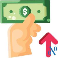 Made in uk hand holding a dollar bill points upwards icon flat style. vector