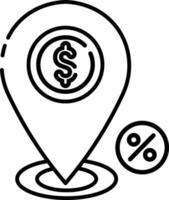 Made in uk a location pin with a dollar coin inside icon outline style. vector