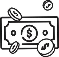Made in uk a bill with dollar signs and gold coins icon outline style. vector