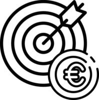 Made in uk a target with an arrow hitting the bulls eye and a euro coin next to it icon outline style. vector