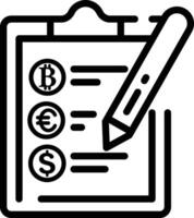 Made in uk a clipboard with a pen and currency symbols icon outline style. vector