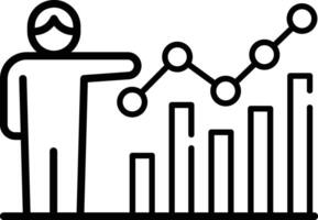 Made in uk a person points to a graph with bars showing upward trends icon outline style. vector