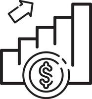 Made in uk a coin with a dollar sign on a bar graph icon outline style. vector