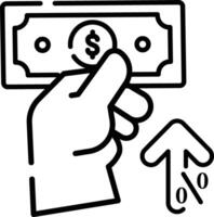 Made in uk hand holding a dollar bill points upwards icon outline style. vector