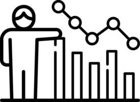 Made in the uk a person points at a soaring bar graph icon outline style. vector