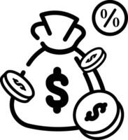 Made in the uk a money bag overflowing with dollar signs and gold coins icon outline style. vector