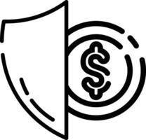 Made in uk a shield protects a gleaming coin icon outline style. vector