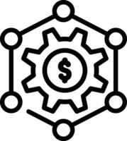 Made in uk a gear icon with a dollar sign inside connected to six circles interconnected business growth. vector