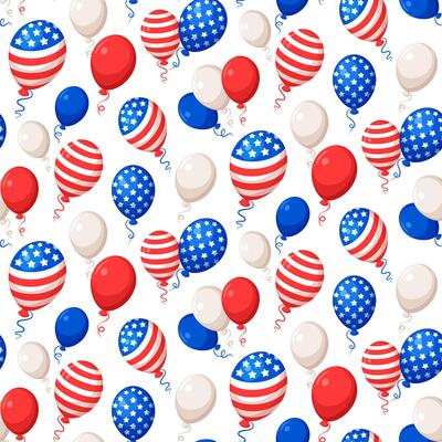 USA seamless pattern with color balloons with stars and stripes, in colors of American national flag. illustration for celebration the 4th of July, Independence Day of United States of America