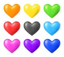 Set of isolated 3D hearts collection isolated on white background. vector