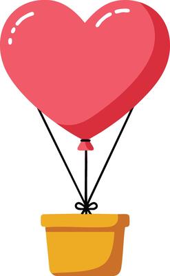 Heart shaped balloon flying with basket in romantic and creative illustration design