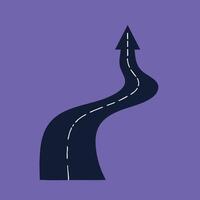 Winding arrow shaped road symbol on purple background illustration for direction concept vector