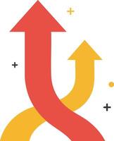 Two arrows crossing and pointing upwards symbolizing growth and direction in red and yellow colors illustration vector