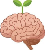 Brain with green sprout growing symbolizing growth and mental development illustration vector