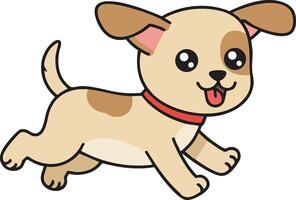 Cute playful puppy running with tongue out and red collar in cartoon style illustration vector