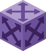 Purple cube with multidirectional arrows geometric shape illustration in isometric style for graphic design projects vector