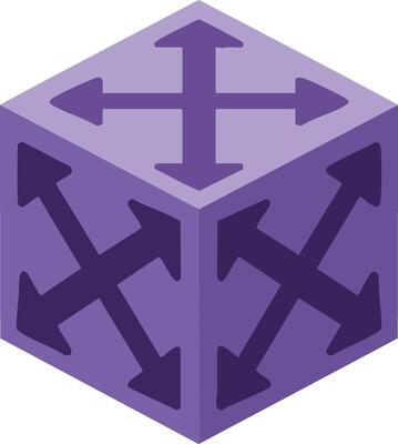 Purple cube with multidirectional arrows geometric shape illustration in isometric style for graphic design projects
