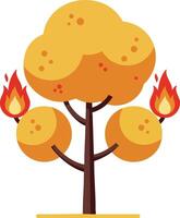 Tree with orange foliage and flames on branches illustration in flat design style vector