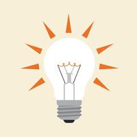 Light bulb with glowing orange rays symbolizing bright ideas and creativity illustration vector