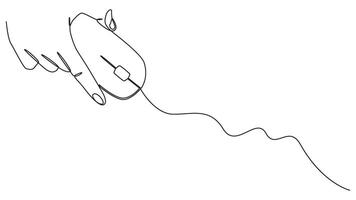 Minimalist line drawing of a hand using a computer mouse on a white background vector