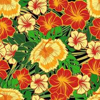 Tropical flowers and leaves botanical seamless pattern vector